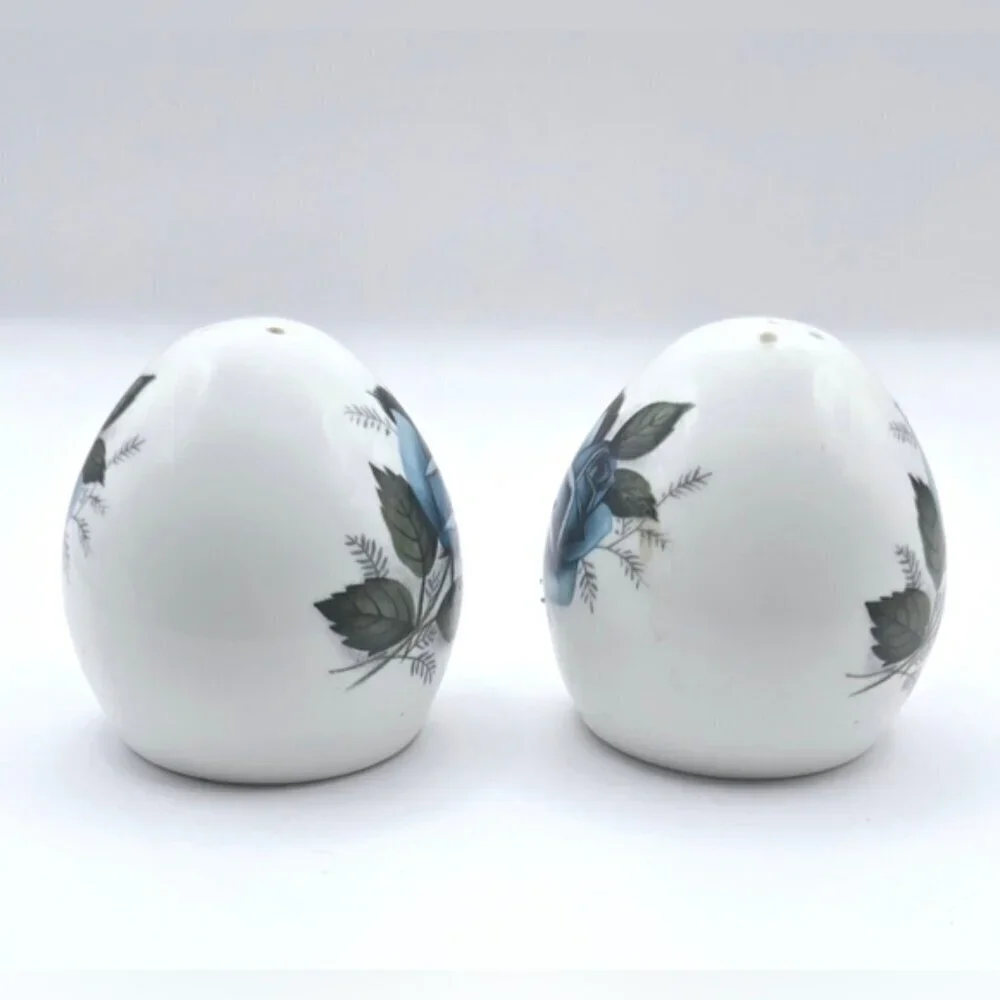 Vintage Sanford Fine Bone China Blue Rose Flowers Salt & Pepper Shakers